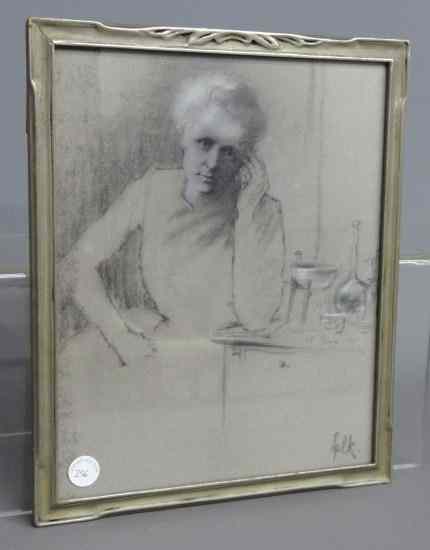 Appraisal: Charcoal pastel of Madam Curie by George D Falk -