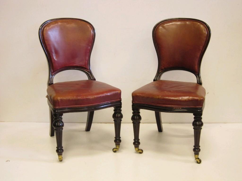 Appraisal: Six Victorian mahogany Dining Chairs with leather upholstered backs and