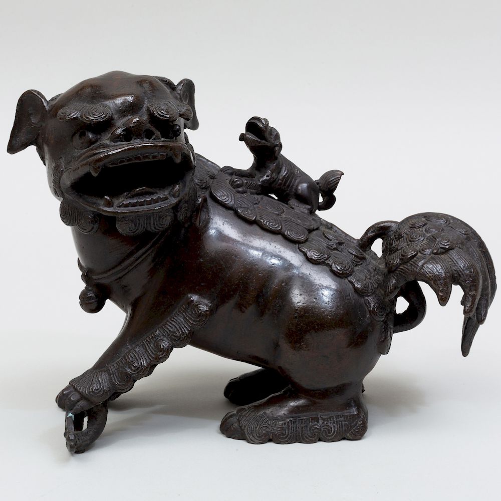 Appraisal: Chinese Bronze Fu Dog Incense Burner x x in Condition