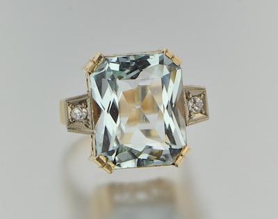 Appraisal: A Retro Design Aquamarine and Diamond Ring k yellow gold