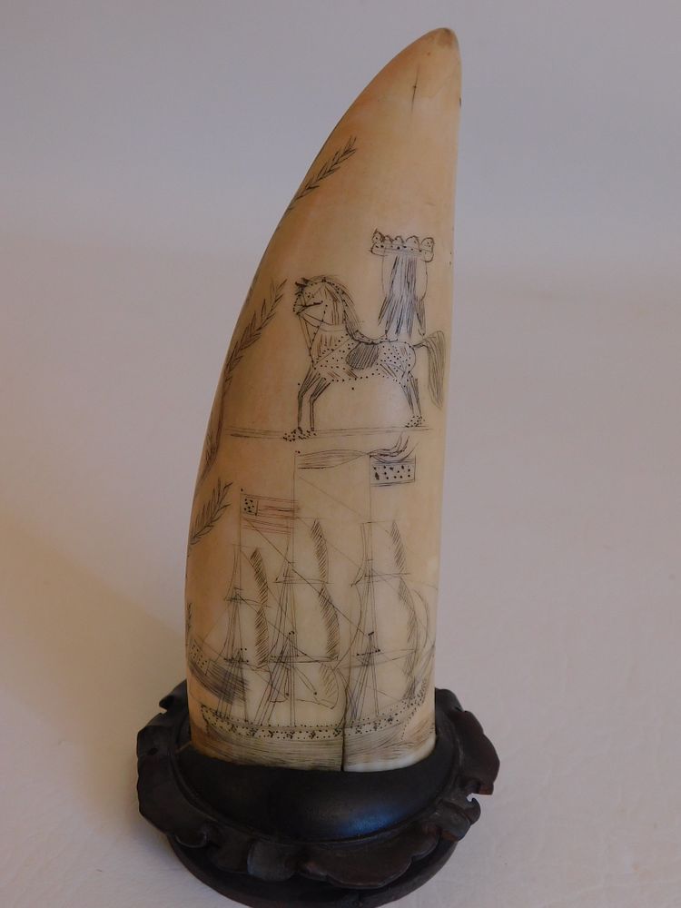 Appraisal: WHALE TOOTH OF LADY SHIP Whale tooth having scrimshaw of