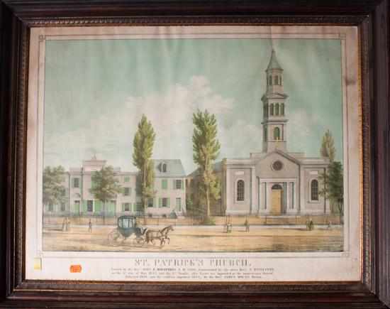 Appraisal: Lithograph E Sachse ''St Patrick's Church'' street view framed approximately