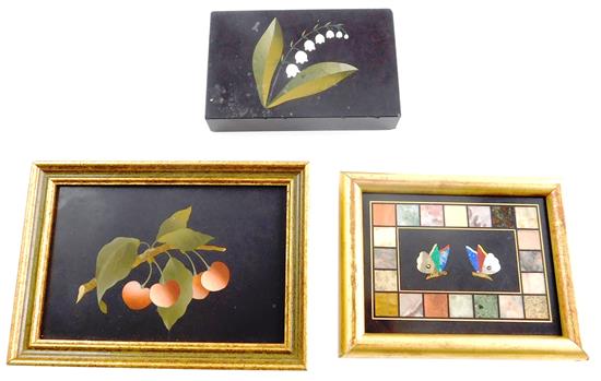 Appraisal: Pietra Dura Italian three pieces including branch with cherries on