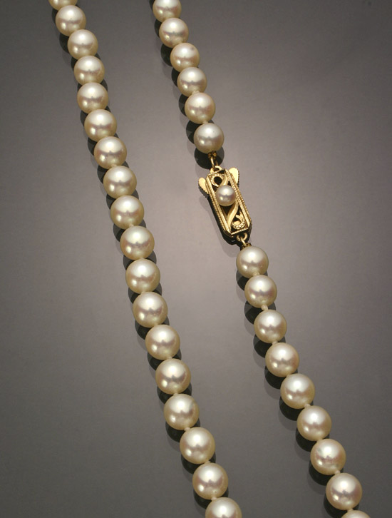 Appraisal: Choker Length Cultured Pearl Necklace Knotted Mikimoto The single strand