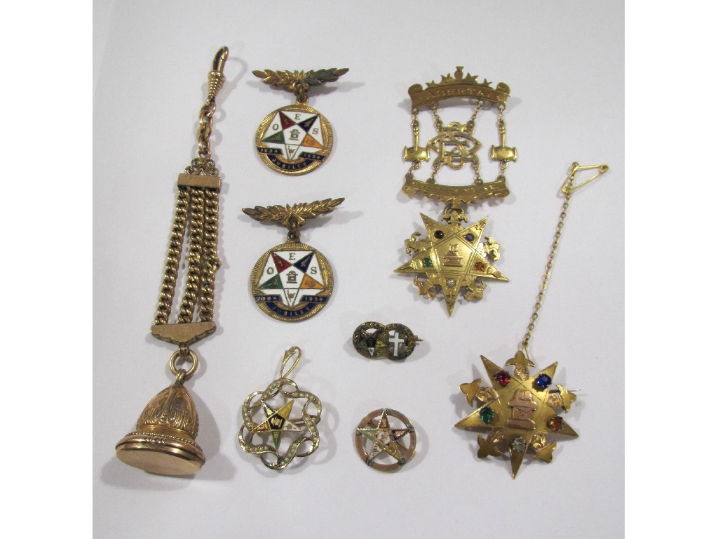 Appraisal: Lot comprising Masonic items to include two ct gold gem