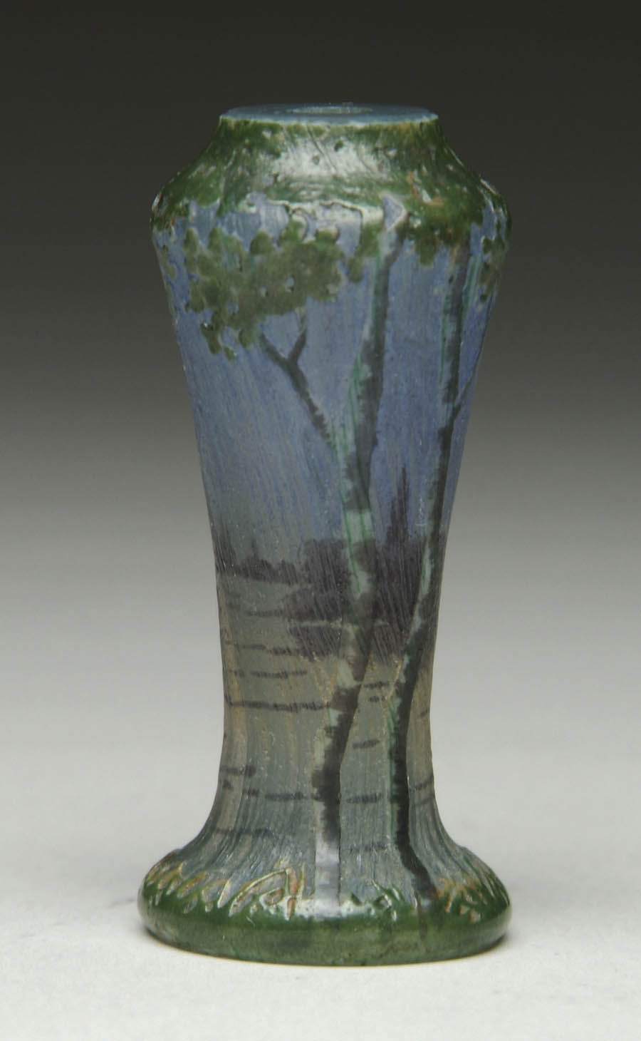 Appraisal: DAUM FRENCH CAMEO MINIATURE VASE Acid-etched and wonderfully enameled birch