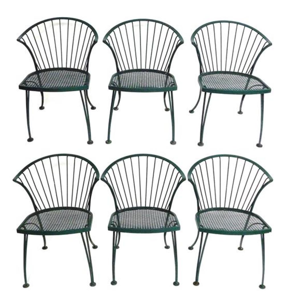 Appraisal: GARDEN Six matching iron patio dining chairs low curved back