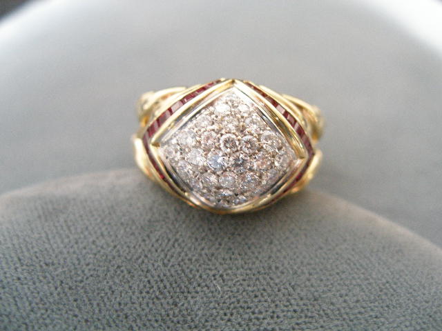 Appraisal: Ladies Dome Ring K Yellow Gold w Diamonds and rubies