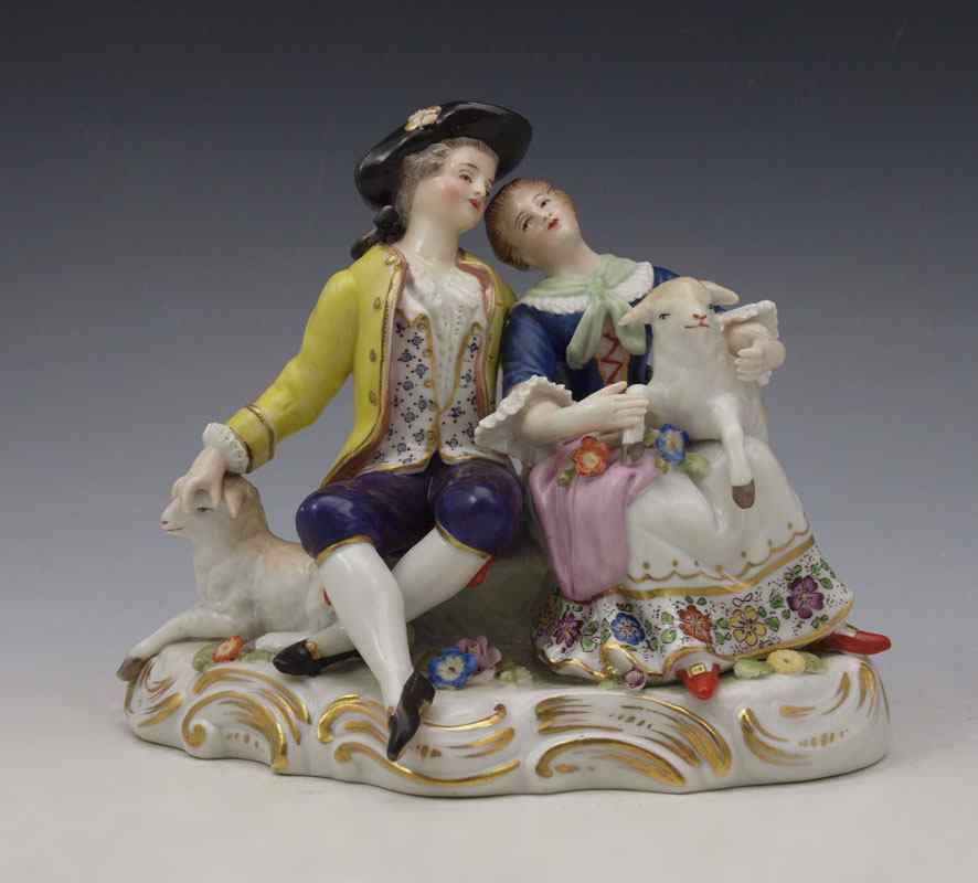 Appraisal: FINE GERMAN PORCELAIN FIGURAL GROUP Courting couple with lamp ''h