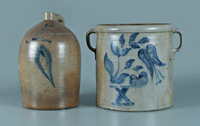 Appraisal: Two pieces salt glaze stoneware crock with two handles large