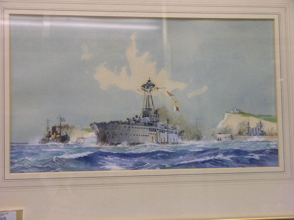 Appraisal: I H Batchelor - watercolour British battle ship leaving harbour