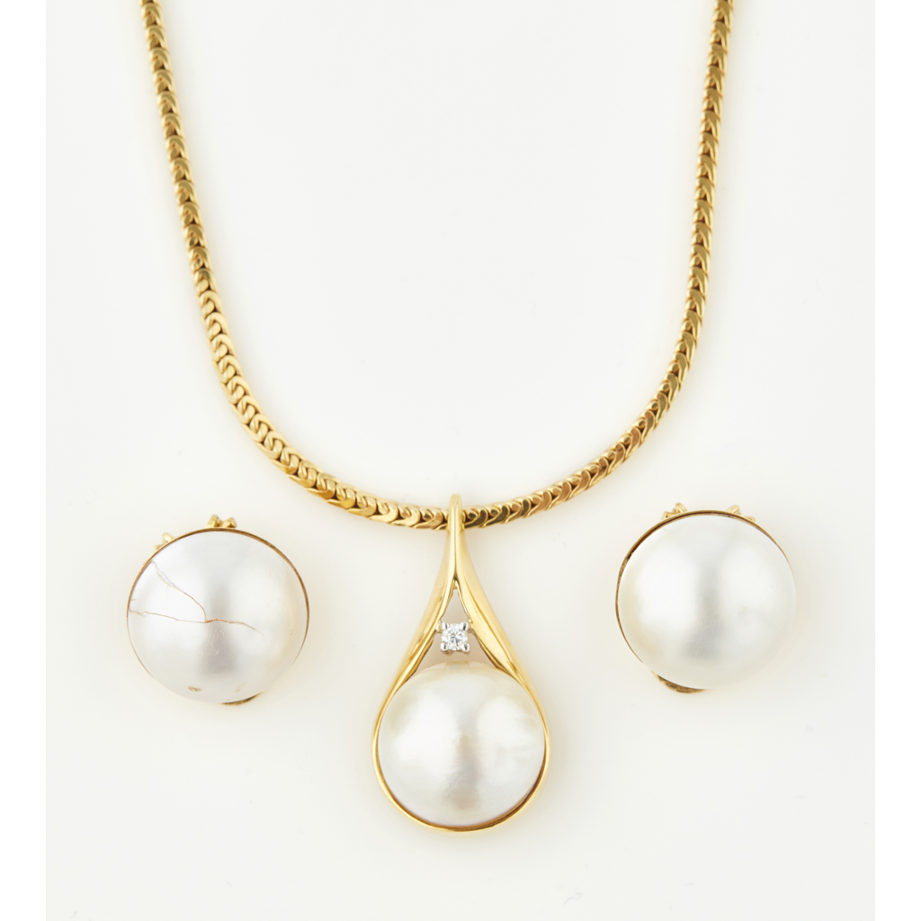 Appraisal: BUCHERER - A pearl and diamond set necklace and earrings