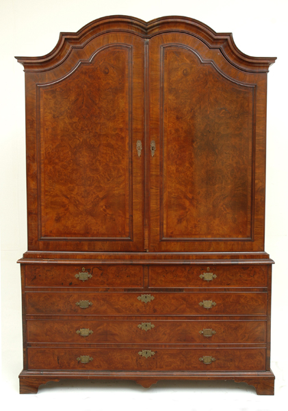 Appraisal: A TH CENTURY BURR WALNUT ARMOIRE The shaped cavetto pelmet