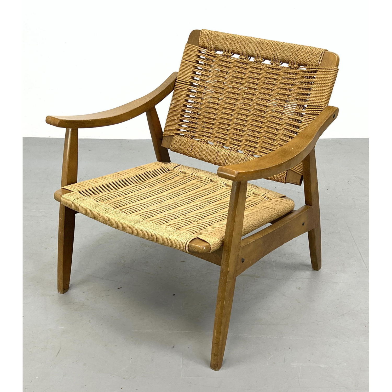 Appraisal: Hans Wegner Style Woven Lounge Chair Dimensions H inches W