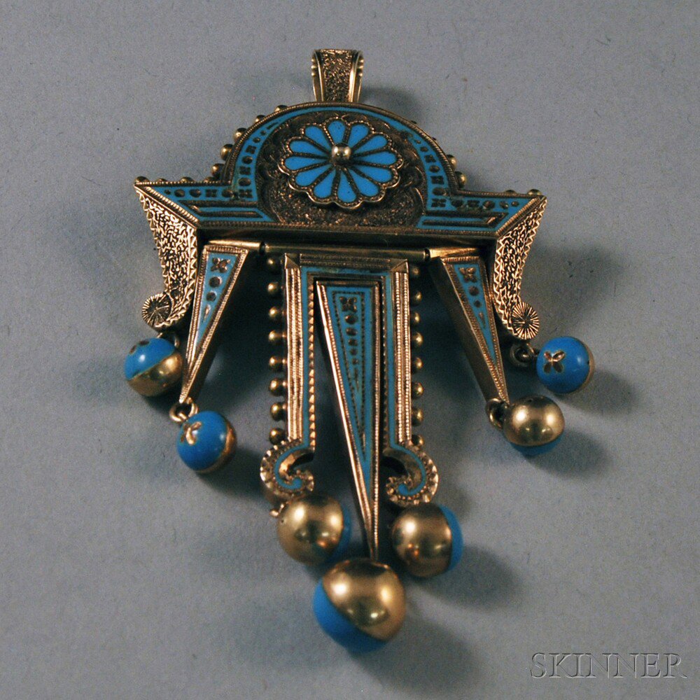 Appraisal: Egyptian Revival kt Gold and Sky Blue Enamel Pendant with