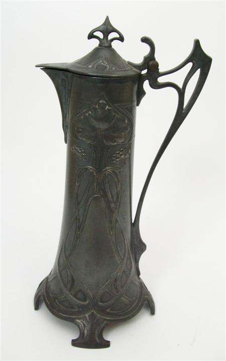 Appraisal: WMF PEWTER WINE JUG NO CIRCA the lidded tapering body