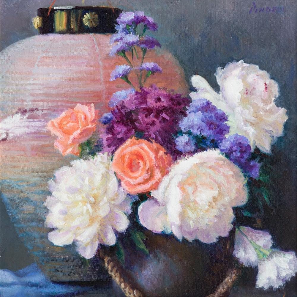 Appraisal: PAMELA PINDELL American b Still Life with Vase and Flowers