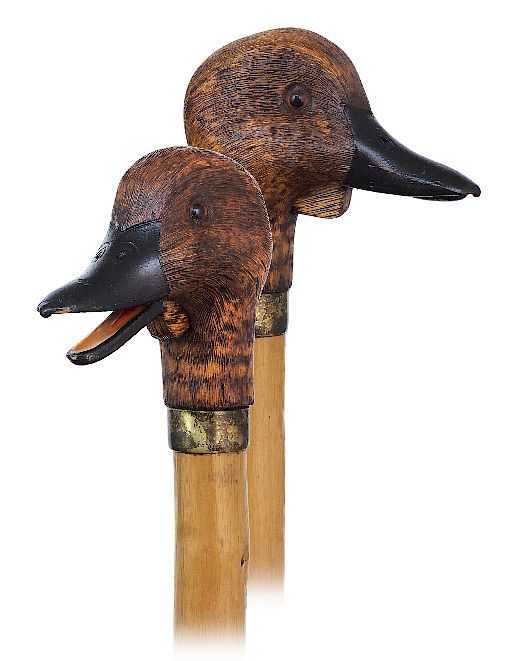 Appraisal: Automated Duck Head Cane -Ca -Fruitwood handle naturalistically carved in