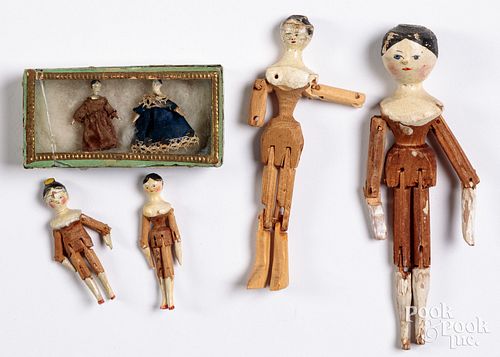 Appraisal: MINIATURE PEG WOODEN DOLLSMiniature peg wooden dolls to include four