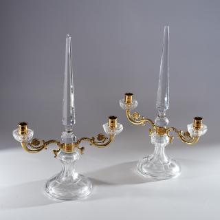 Appraisal: Pair Regency style crystal and bronze candelabra Pair Regency style