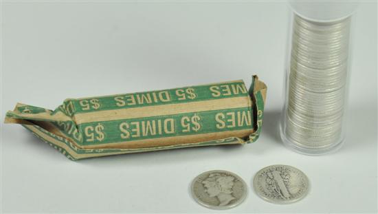 Appraisal: Two Rolls of Mercury Dimes coins total Dates range -