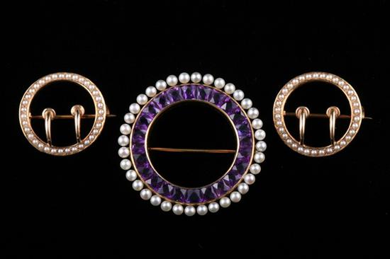 Appraisal: THREE PIECES EDWARDIAN YELLOW GOLD AND SEED PEARL JEWELRY Circle