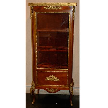 Appraisal: Transitional Louis XV XVI Style Gilt-Metal Mounted Mahogany Vitrine Estimate