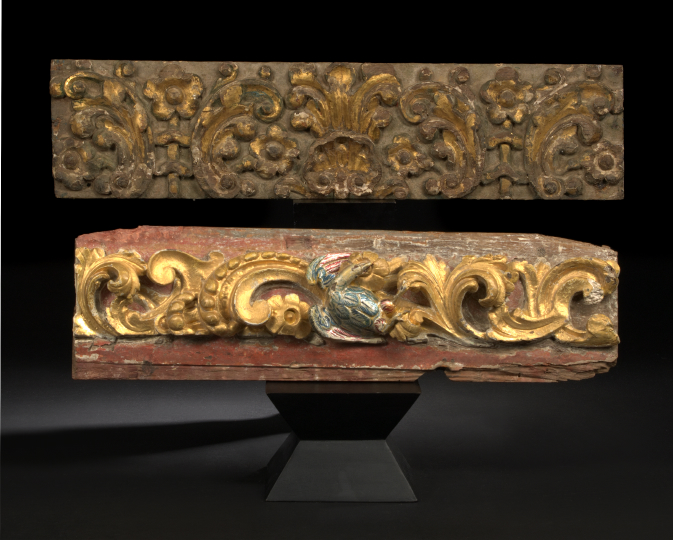 Appraisal: Continental Carved Gray-Painted and Parcel-Gilt Beechwood Paneling Fragment second quarter