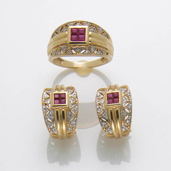 Appraisal: A set of ruby diamond and k gold ring and