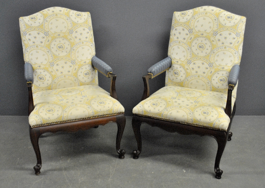 Appraisal: - Pair of Statesville mahogany open arm lolling chairs h