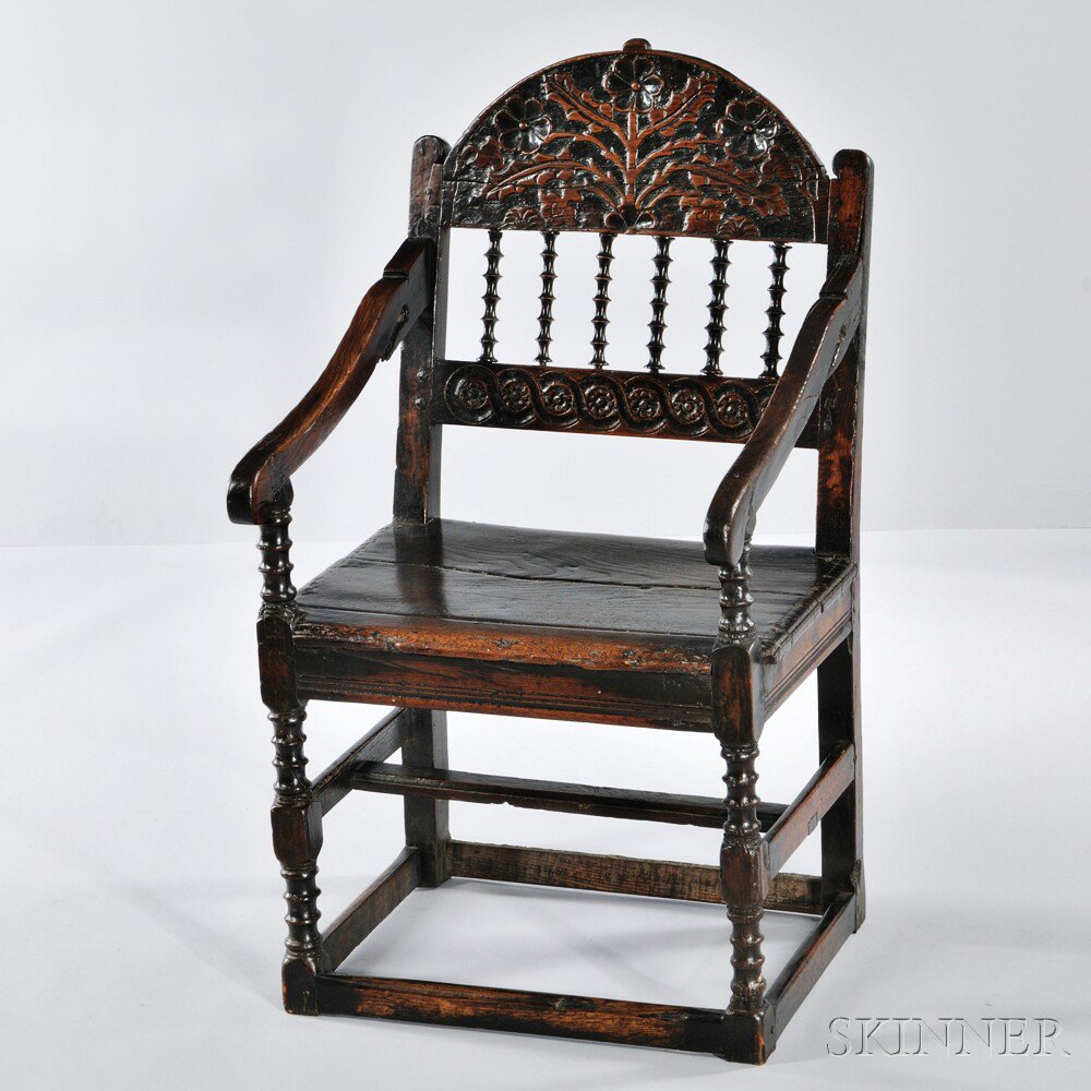 Appraisal: Carved Oak Wainscot Chair England mid to late th century