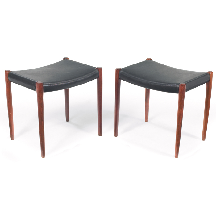 Appraisal: J L Moller stools pair rosewood Denmark original black vinylseats