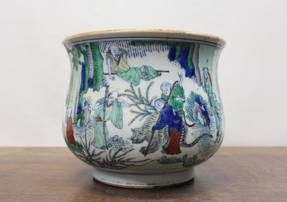 Appraisal: CHINESE WUCAI PORCELAIN JARDINIERE five color motif depicting figures in