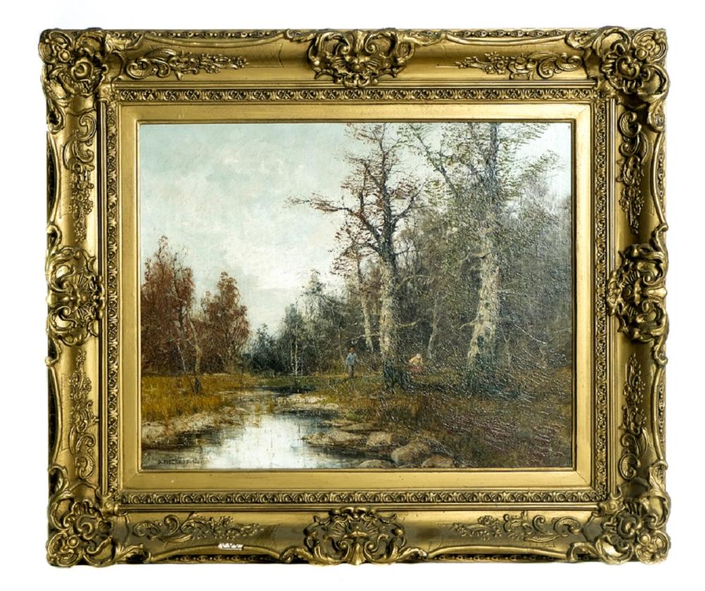 Appraisal: GEORG FISCHHOF FIGURES NEAR A STREAM O C SIGNEDGeorg Fischhof