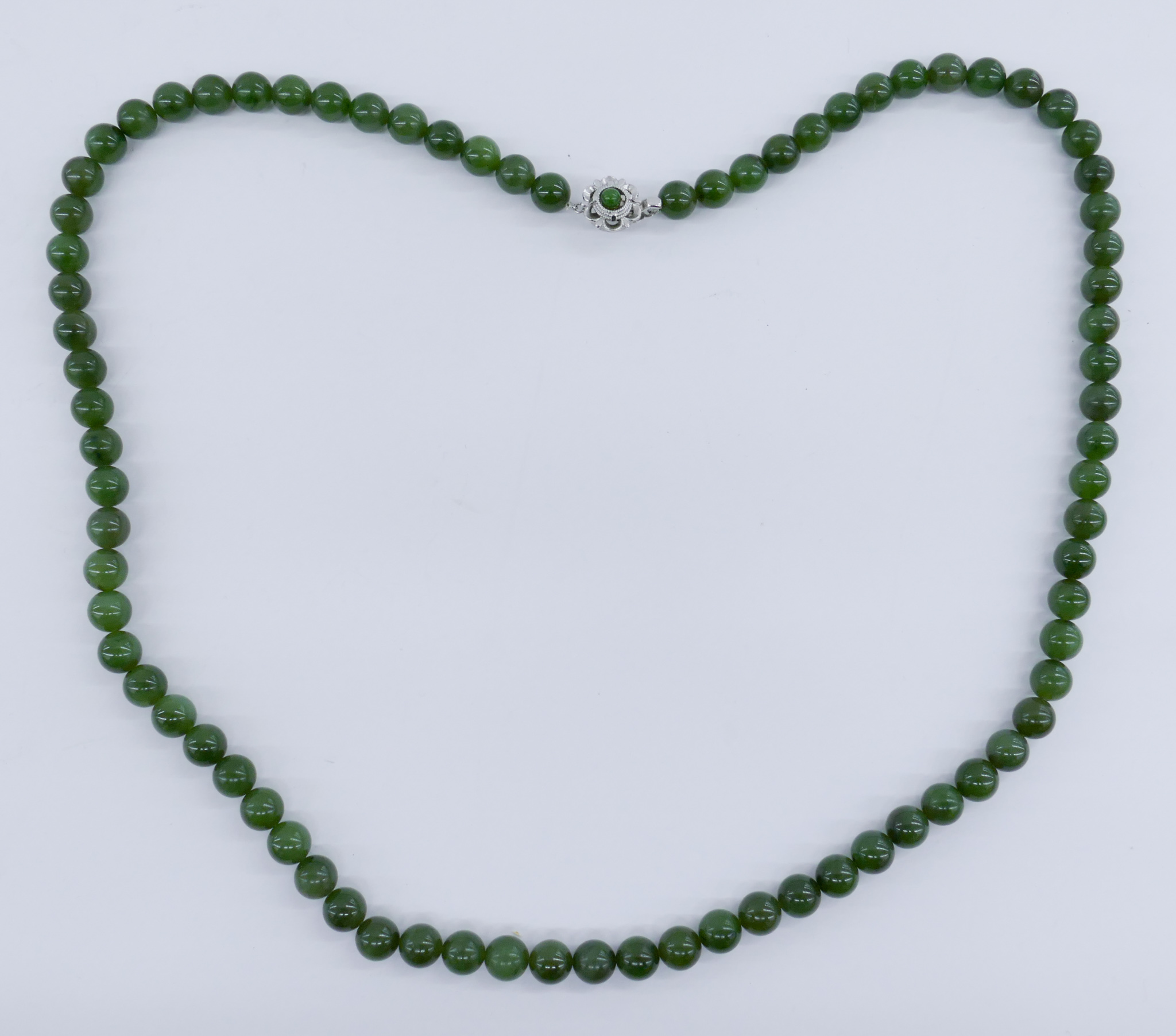 Appraisal: Chinese Spinach Jade Bead Long Necklace '' It has mm