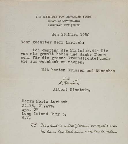 Appraisal: EINSTEIN ALBERT Typed Letter Signed A Einstein to Moritz Larisch