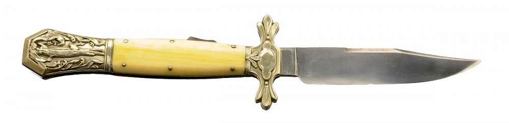 Appraisal: Large English Folding Bowie Knife by Butcher Overall length with