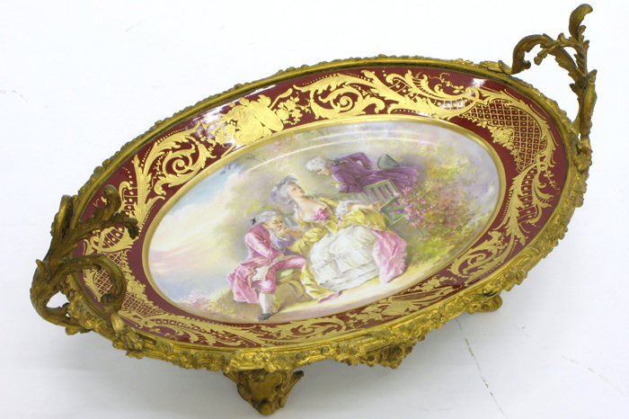 Appraisal: FRENCH TH CENTURY PORCELAIN AND GILT METAL CENTER BOWL oval