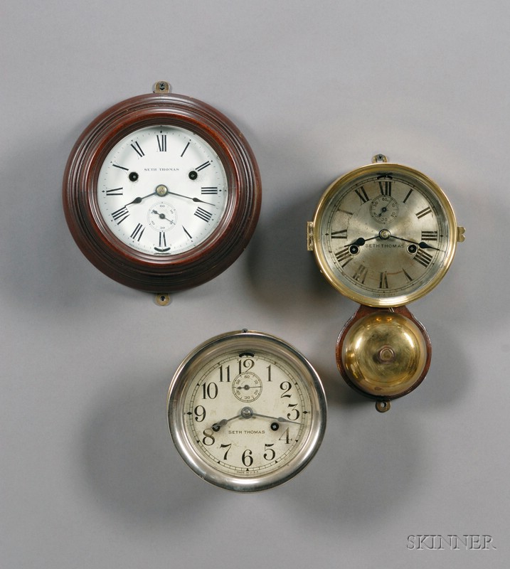 Appraisal: Three Seth Thomas Ship's Bell Wall Clocks Thomaston Connecticut the