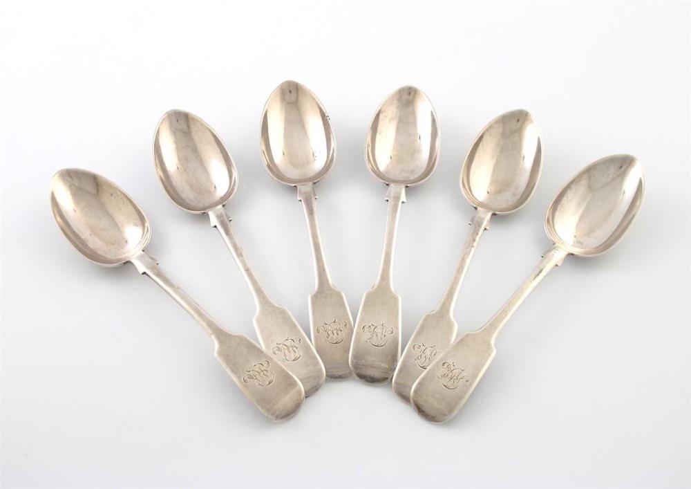 Appraisal: A set of six Victorian provincial silver Fiddle pattern dessert