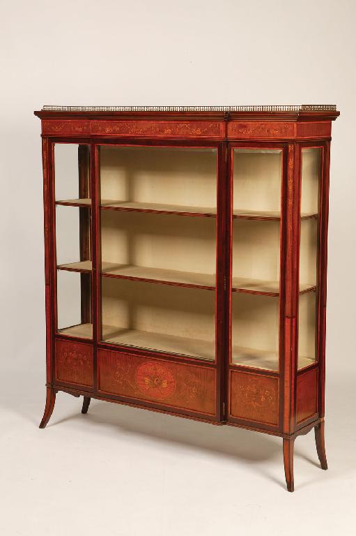 Appraisal: AN EDWARDIAN MAHOGANY SATINWOOD AN MARQUETRY DISPLAY CABINET the rectangular