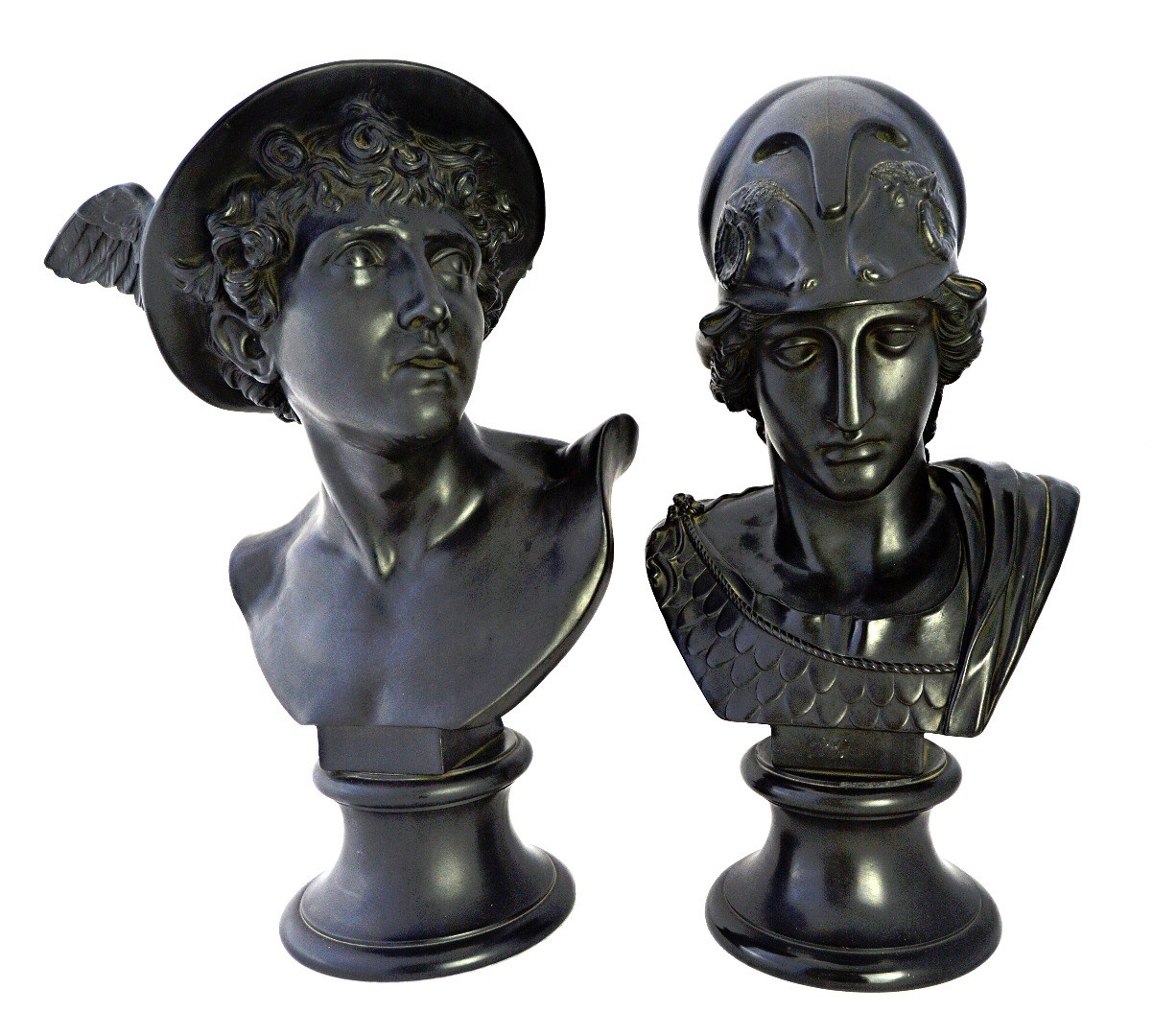 Appraisal: Two Wedgwood black basalt busts of Mercury and Minerva each