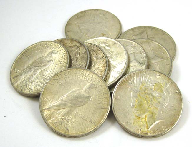 Appraisal: TEN U S PEACE-TYPE SILVER DOLLARS -P -S -P and