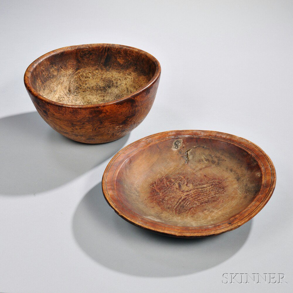 Appraisal: Turned Burl Deep Bowl and a Pine Charger th th