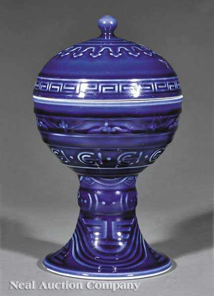 Appraisal: A Chinese Blue Glazed Porcelain Altar Vessel Dou the ribbed