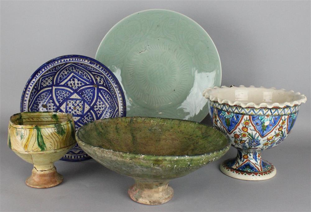 Appraisal: GROUP INCLUDING A TURKISH FOOTED IZNIK DESIGN COMPOTE AND BLUE