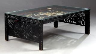 Appraisal: Japanese Inlaid Panel Mounted as a Coffee Table e Japanese