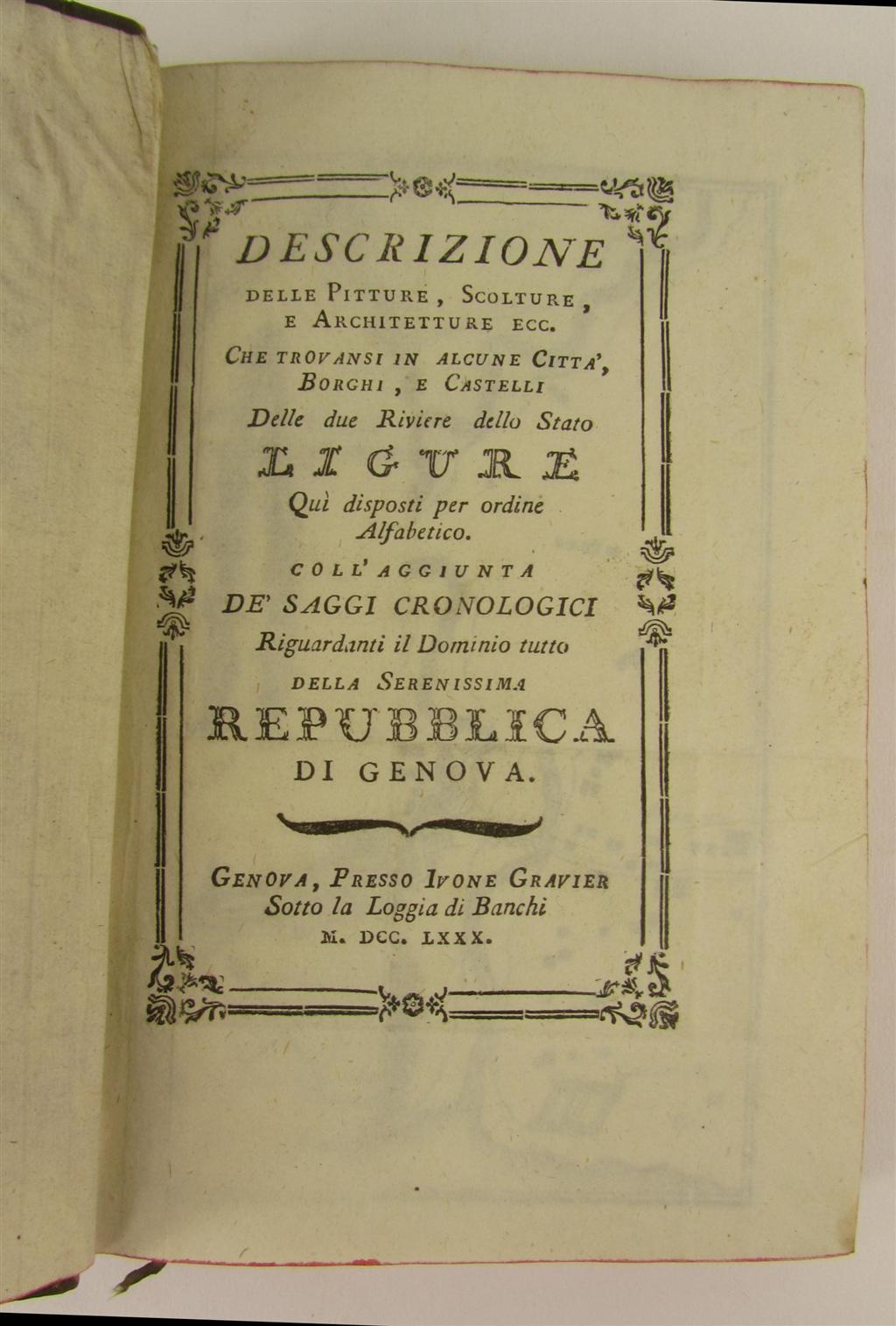 Appraisal: Genova - Giuseppe Ratti Carlo Descrizione delle pitture scolture et