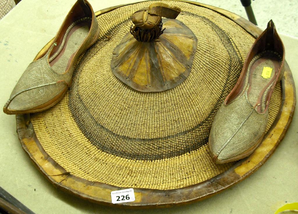 Appraisal: Asian straw peasant sun hat of conical form and with