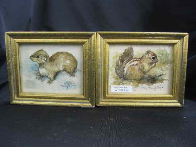 Appraisal: Nancy Jo Taylor Miniature Paintings squirrel and otter '' x